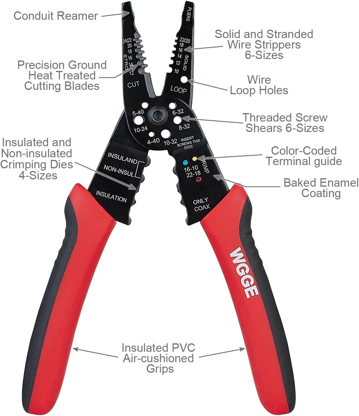 WGGE 8" Wire Stripper & Crimping Multi-Tool – Cable Cutter - Image 4