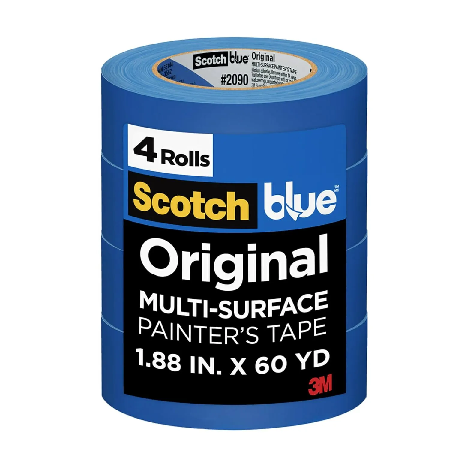 ScotchBlue 4-Pack Multi-Surface Painter's Tape 1.88-inch x 60yd – Blue, Painter's Tape for Indoor and Outdoor Use