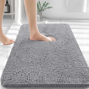 UltraSoft Chenille Bath Mat 30x20 Grey Non-Slip Quick-Dry